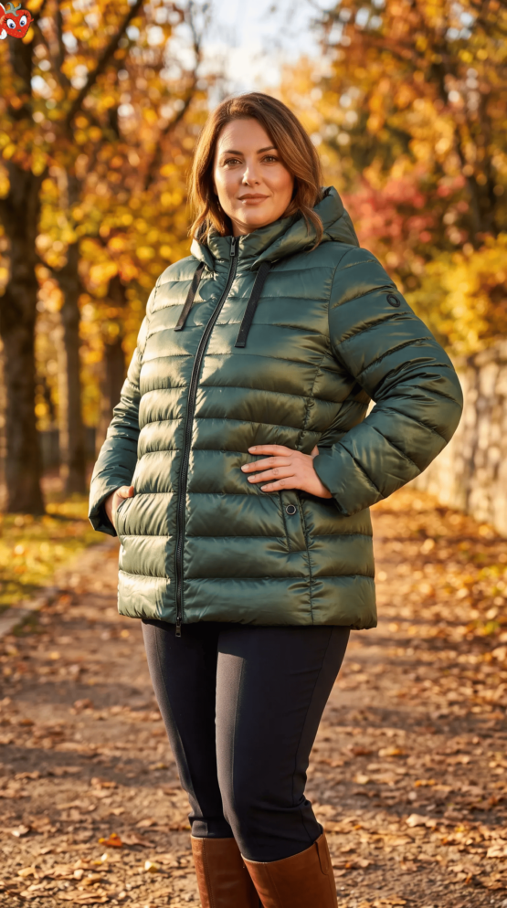 modella_curvy_piumino_verde_postura_slanciata